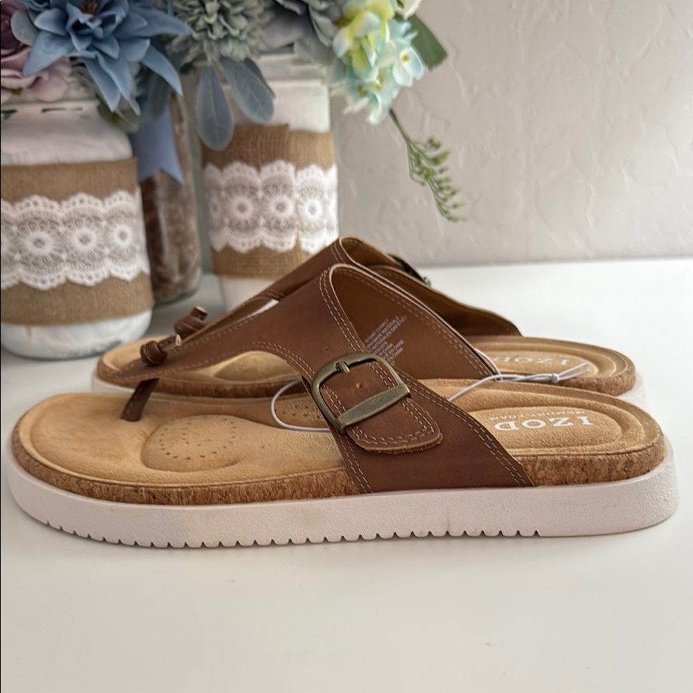 Izod Brown Sandals with Buckle Detail